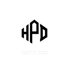 HPD letter logo design with polygon shape. HPD polygon logo monogram. HPD cube logo design. HPD hexagon vector logo template white and black colors. HPD monogram. HPD business and real estate logo. 