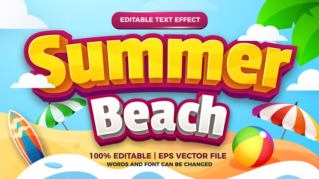 Summer beach editable text effect for cartoon comic game title style template summer banner element