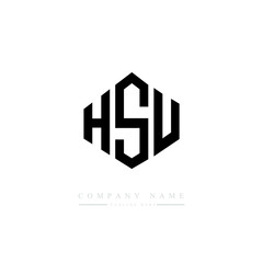 HSU letter logo design with polygon shape. HSU polygon logo monogram. HSU cube logo design. HSU hexagon vector logo template white and black colors. HSU monogram. HSU business and real estate logo. 