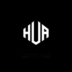 HUA letter logo design with polygon shape. HUA polygon logo monogram. HUA cube logo design. HUA hexagon vector logo template white and black colors. HUA monogram. HUA business and real estate logo. 