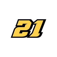 21 Number Racing star isolated on white background