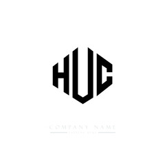 HUC letter logo design with polygon shape. HUC polygon logo monogram. HUC cube logo design. HUC hexagon vector logo template white and black colors. HUC monogram. HUC business and real estate logo. 