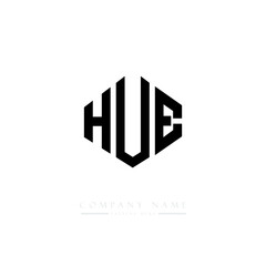 HUE letter logo design with polygon shape. HUE polygon logo monogram. HUE cube logo design. HUE hexagon vector logo template white and black colors. HUE monogram. HUE business and real estate logo. 