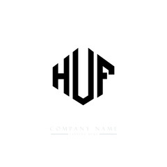 HUF letter logo design with polygon shape. HUF polygon logo monogram. HUF cube logo design. HUF hexagon vector logo template white and black colors. HUF monogram. HUF business and real estate logo. 