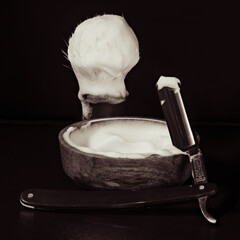 Straight Razor with shaving brush and bowl
