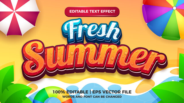 fresh summer editable text effect for cartoon comic game title style template summer banner element