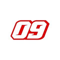 09 Number Racing star isolated on white background