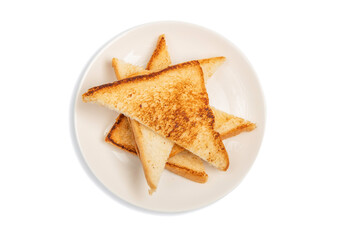 Plate with toasted bread on white background.topview.clipping path