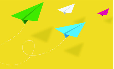 Vector flying color paper plane