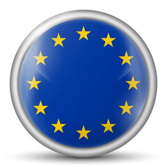 Glass light ball with European Union flag. Round sphere, template icon. EU national symbol. Glossy realistic ball, 3D abstract vector illustration highlighted on a white background. Big bubble