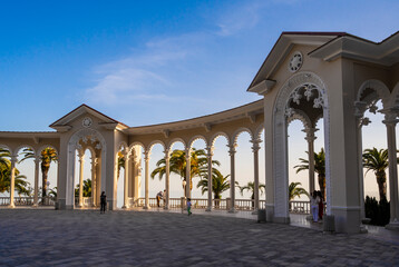 Obraz premium General view of the bus station in Gagra (Abkhazia) - ancient architecture