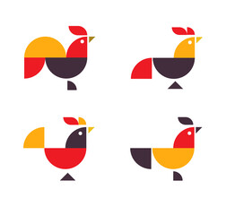 Abstract geometrical chicken rooster logo collection vector illustration