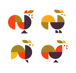 Abstract geometrical chicken rooster logo collection  vector illustration