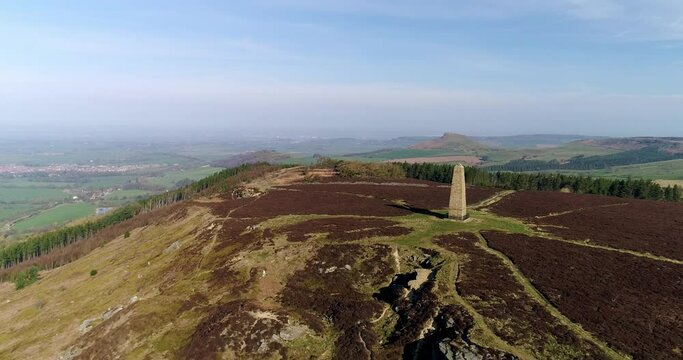 Captain Cooks Monument - Drone Flyover with Roseberry Topping in distance - Summer, Clip 3