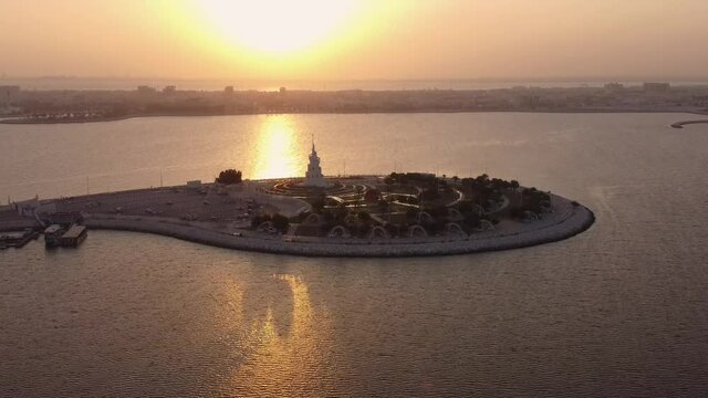Majestic island of Marjan in Saudi Arabia, aerial drone view during sunset