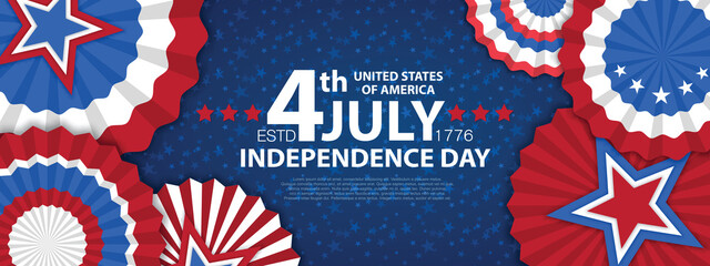 Independence day USA american balloons flag decor.4th of July celebration poster template.Vector illustration.
