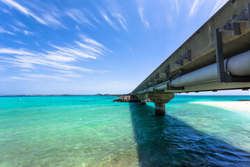 沖縄県宮古島、青空と伊良部大橋・日本