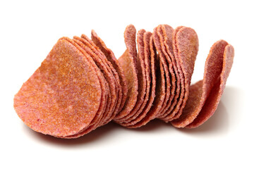 Purple Potato Chips on white background