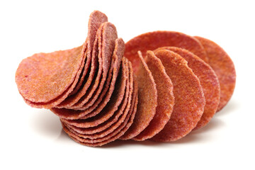 Purple Potato Chips on white background