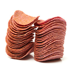 Purple Potato Chips on white background