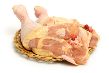 raw chicken legs on white background.