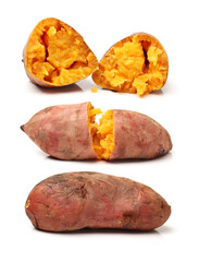 roast sweet potato isolated on white background