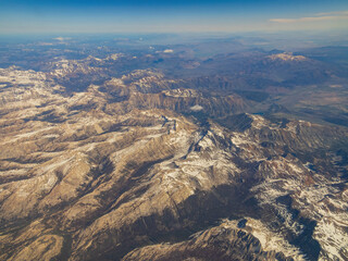 Fototapeta na wymiar Aerial view of the beautiful Mammoth area with snowy mountain