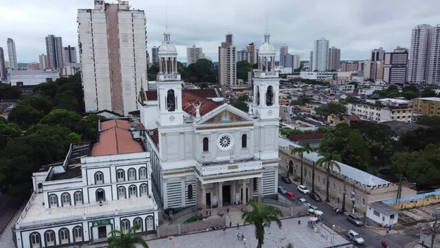 Facade of Nossa Senhora Nazare Cathedral in Belem do Para, Brazil. 4K.