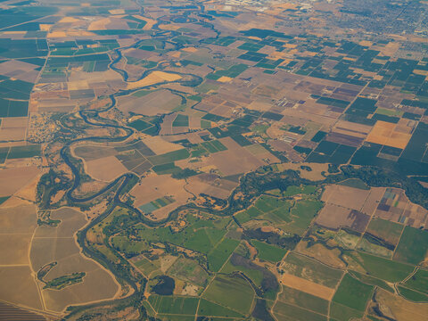Aerial view of the San Joaquin River and Manteca area