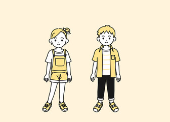 男の子と女の子のイラスト　子供　小学生　低学年　全身