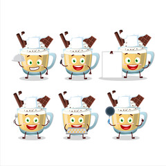 Cartoon character of eggnog with various chef emoticons