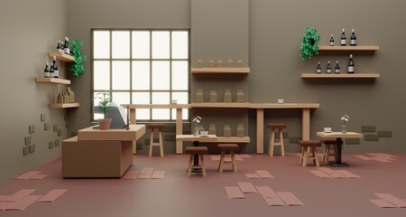Coffee shop interior mock up,3D renndering