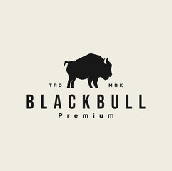 Obraz premium Black Bull Logo design Vector Illustration template. vintage retro buffalo, cattle, angus and bison silhouette mascot