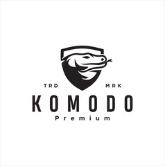 Shield Komodo logo black silhouette logo icon designs vector icon stamp. Comodo Dragon template label badge black luxury mascot. indonesian animal.