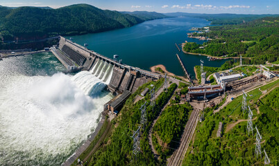 Hydroelectric dam on the river - obrazy, fototapety, plakaty