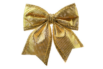 one gold-colored bow close-up on a white isolated background.