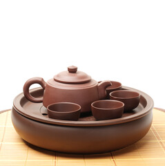 Ceramic teapot for brewing tea on white background 