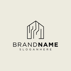Modern Simple home logo with Monoline line art style design template Illustration. house, Real Estate, building, simple Premium Vector