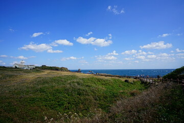 a beautiful seaside landscape with a walkway, scenery around seopjikoji 