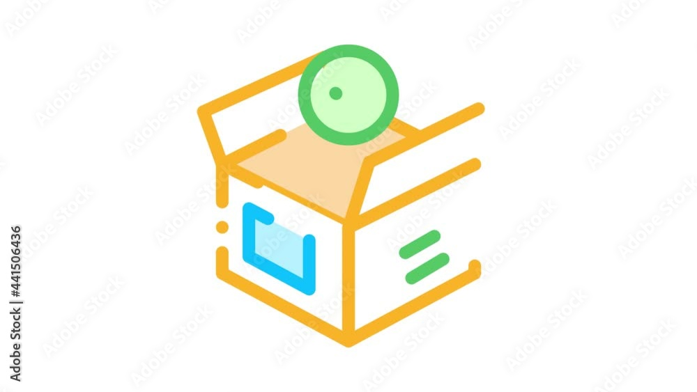 Poster opened carton box approved element animated icon on white background