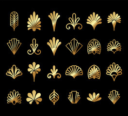 Beautiful set of Art Deco, Gatsby palmette ornates from 1920s fashion and design trends vector - obrazy, fototapety, plakaty