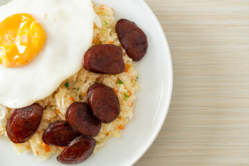 fried rice with fried egg and Chinese sausage