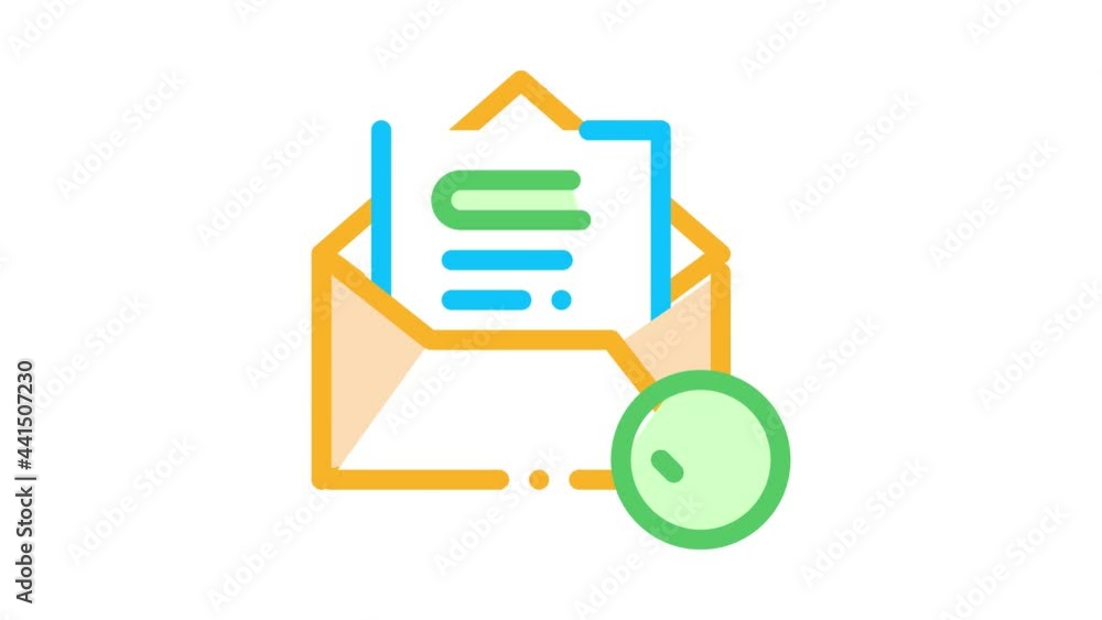 Poster envelope message list and approved mark animated icon on white background