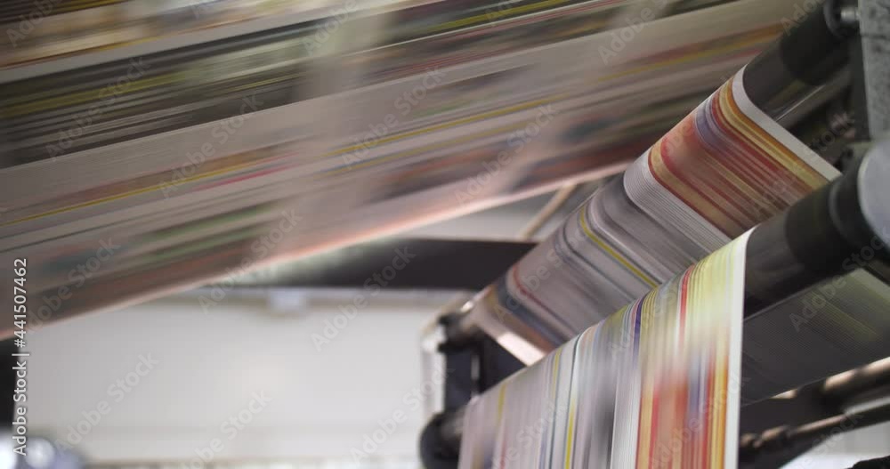 Poster polish newspaper print house machine batch rolling macro closeup