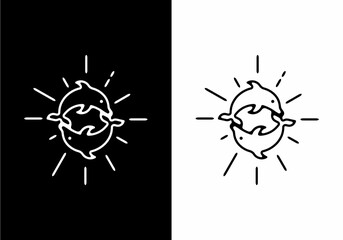 Fototapeta premium Black and white of line art of dolphins