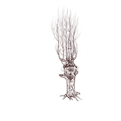 Fall tree design, spooky winter tree graphics, mystical autumn tree illustration
