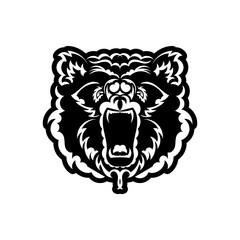 Bear head coloring book illustration. Antistress coloring for adults. black and white lines. Print for t-shirts and coloring books.