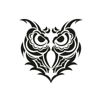 Owl ornament. Good for tattoos, prints and postcards. Isolated on white background. Vector illustration