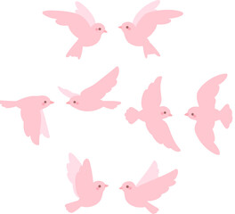 左右で対になったピンクの小鳥のイラストセット