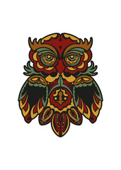 Owl ornament in baroque color style .Vector illustration